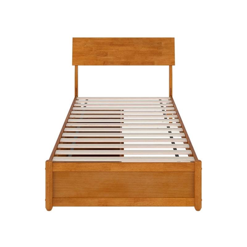 Norla Twin XL Wood Platform Bed with Footboard and Drawers in Light Toffee