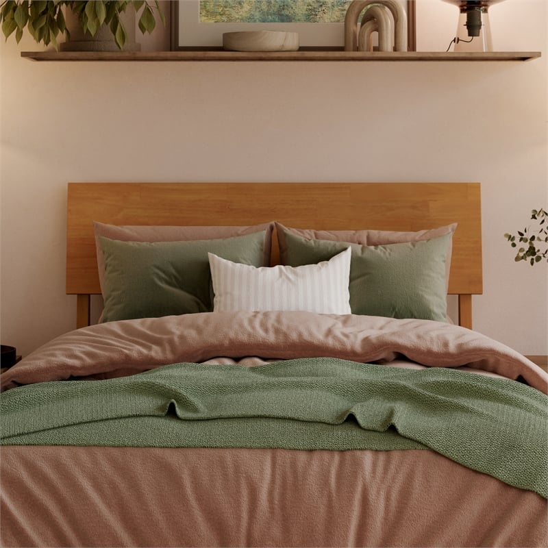 Norla Twin XL Wood Platform Bed with Footboard and Drawers in Light Toffee