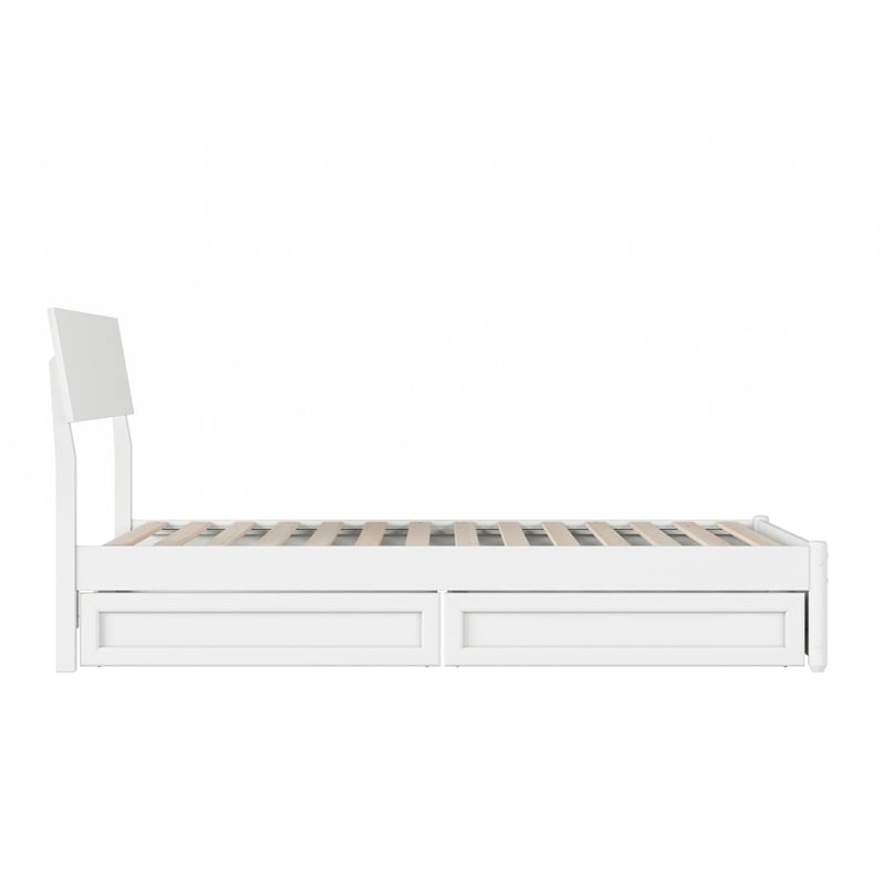 Norla Twin Wood Platform Bed with Footboard and Drawers in White