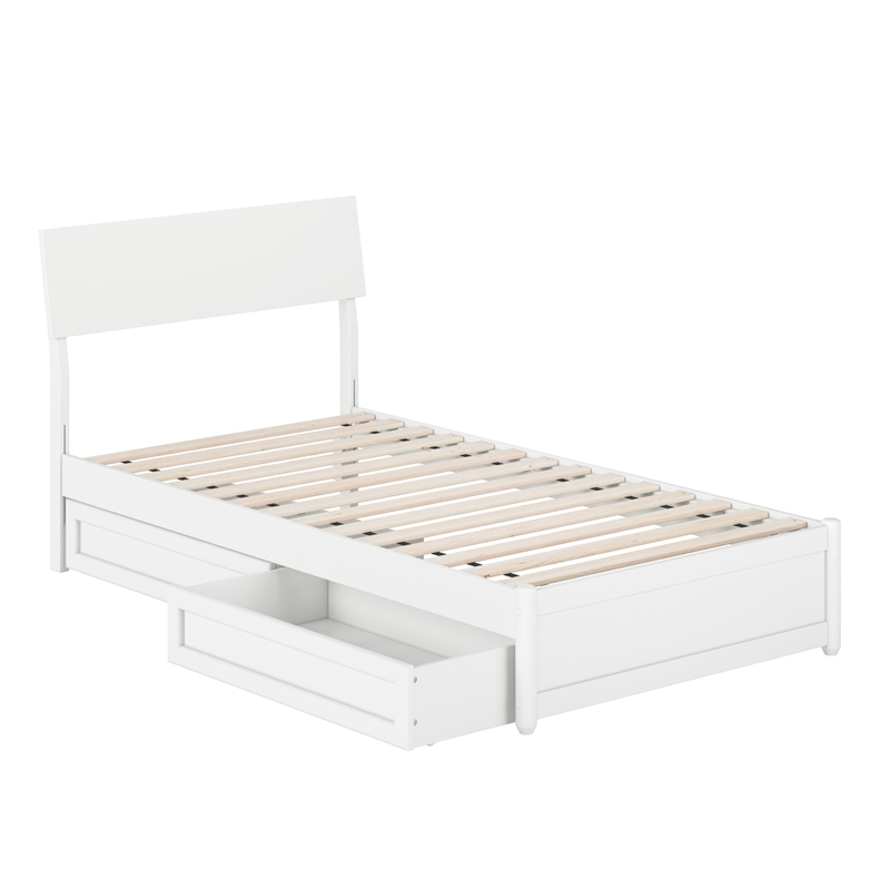 Norla Twin Wood Platform Bed with Footboard and Drawers in White