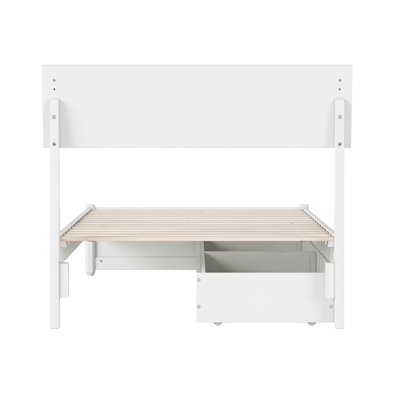 Norla Twin Wood Platform Bed with Footboard and Drawers in White