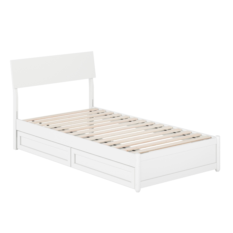Norla Twin Wood Platform Bed with Footboard and Drawers in White