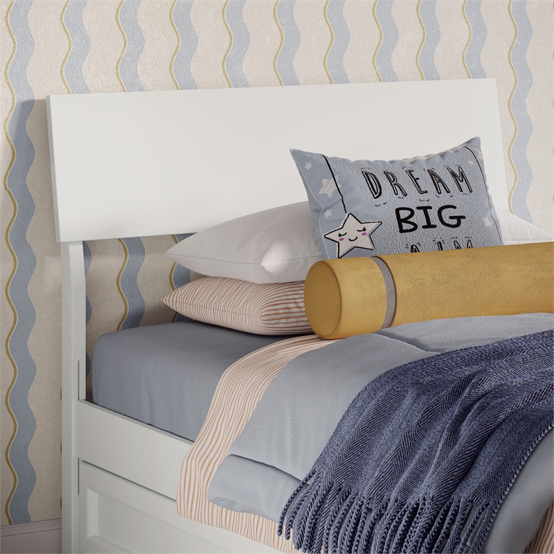 Norla Twin Wood Platform Bed with Footboard and Drawers in White