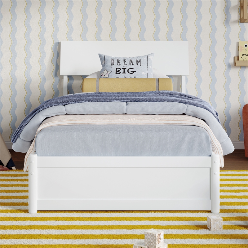 Norla Twin Wood Platform Bed with Footboard and Drawers in White