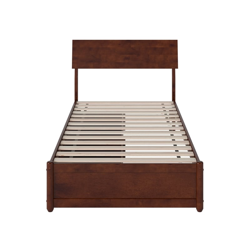Norla Twin Wood Platform Bed with Footboard and Drawers in Walnut
