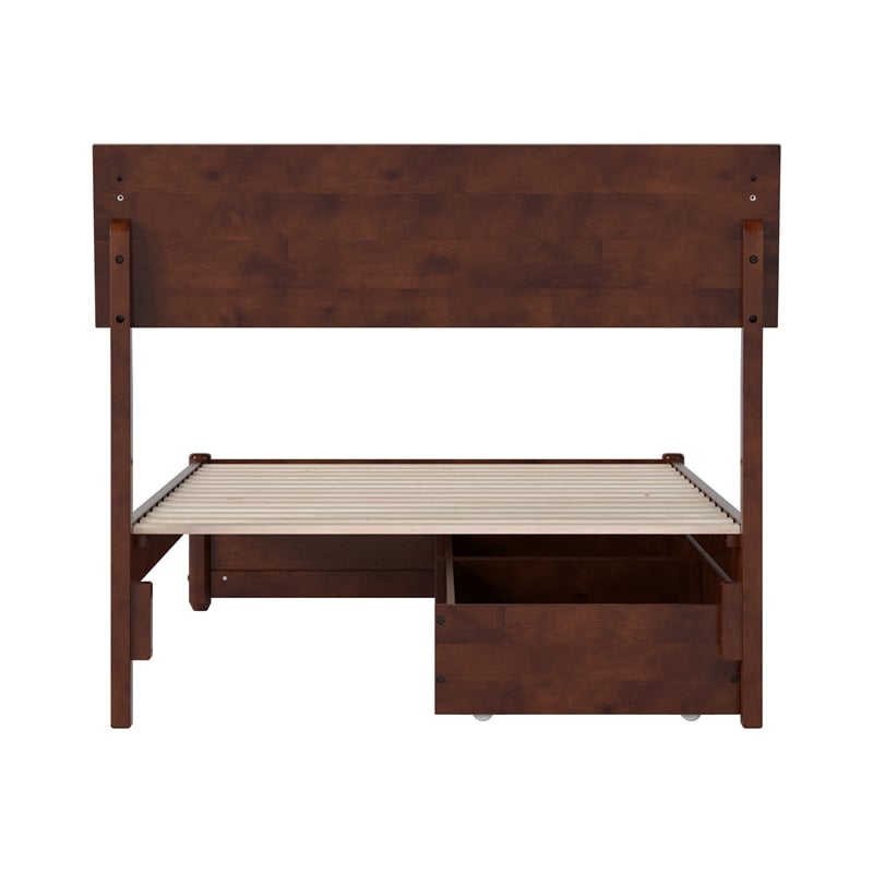 Norla Twin Wood Platform Bed with Footboard and Drawers in Walnut
