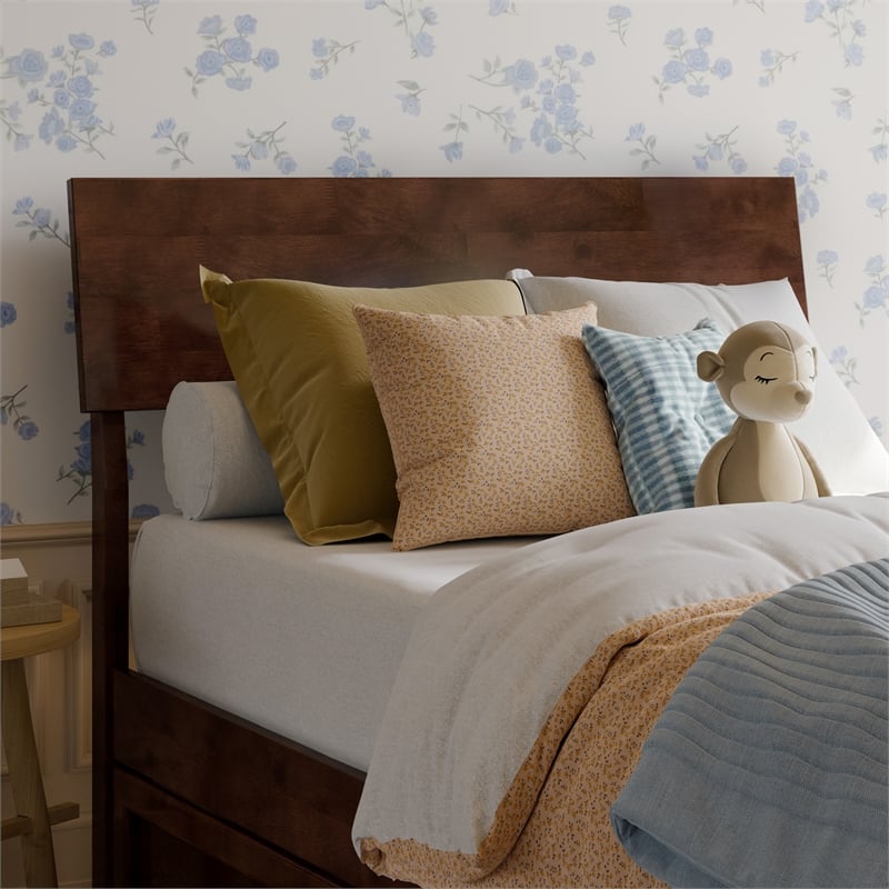 Norla Twin Wood Platform Bed with Footboard and Drawers in Walnut