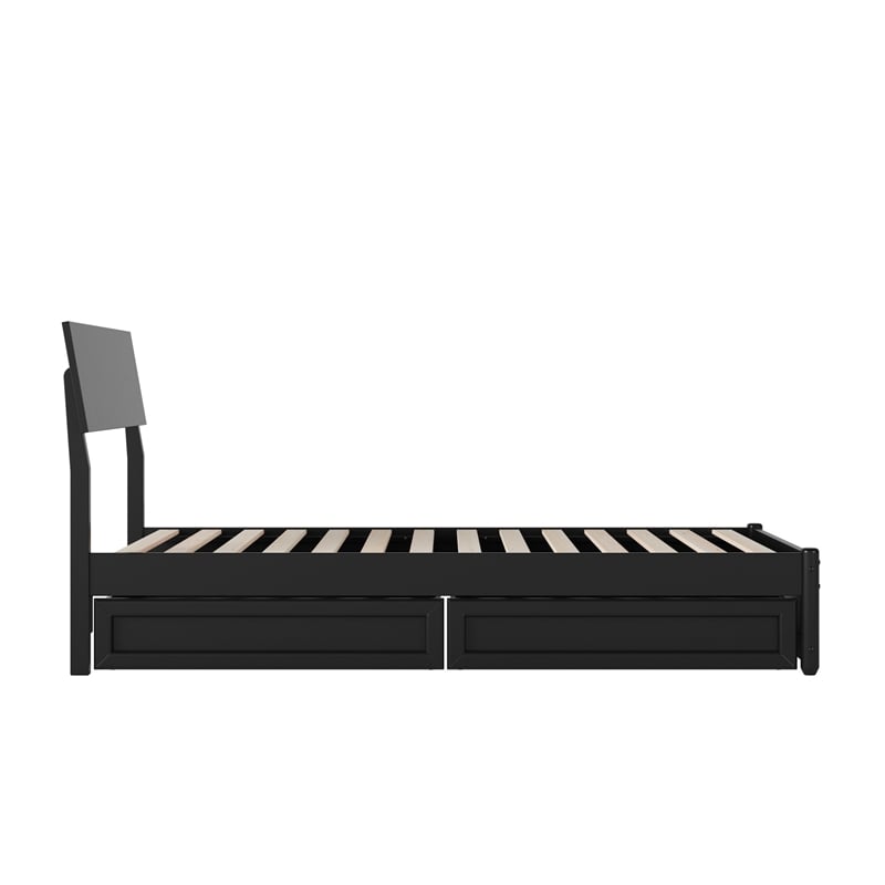 Norla Twin Wood Platform Bed with Footboard and Drawers in Black