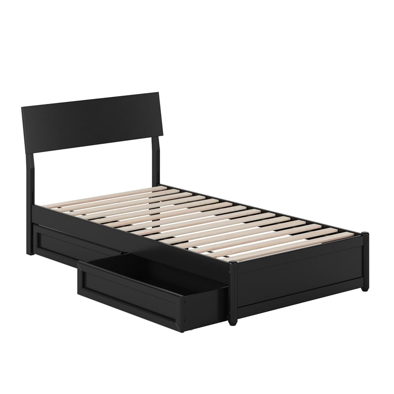 Norla Twin Wood Platform Bed with Footboard and Drawers in Black