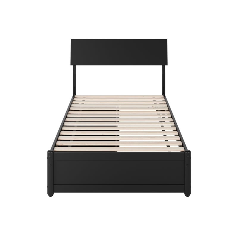 Norla Twin Wood Platform Bed with Footboard and Drawers in Black