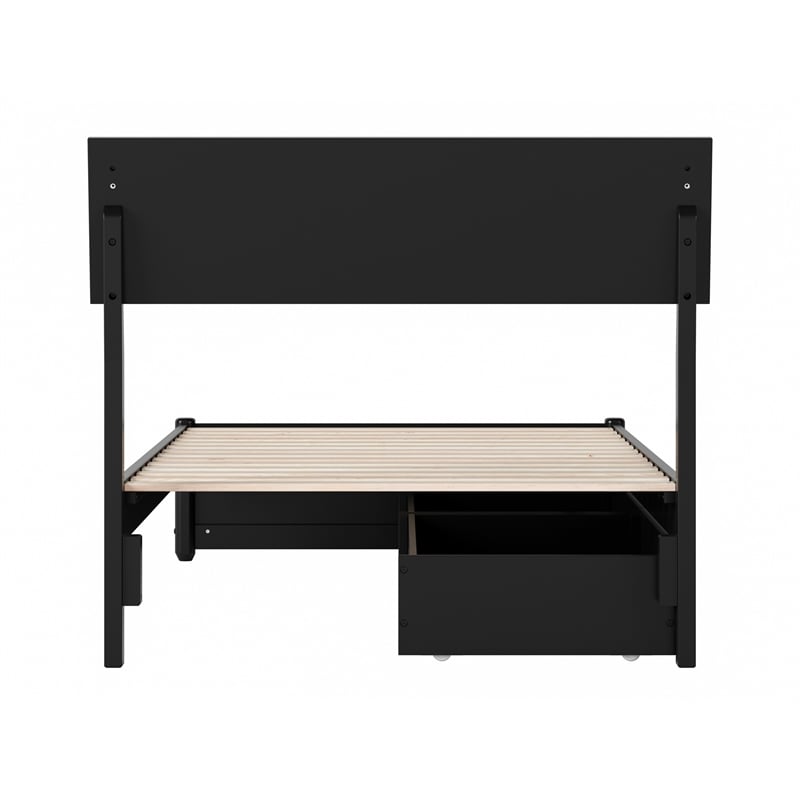 Norla Twin Wood Platform Bed with Footboard and Drawers in Black