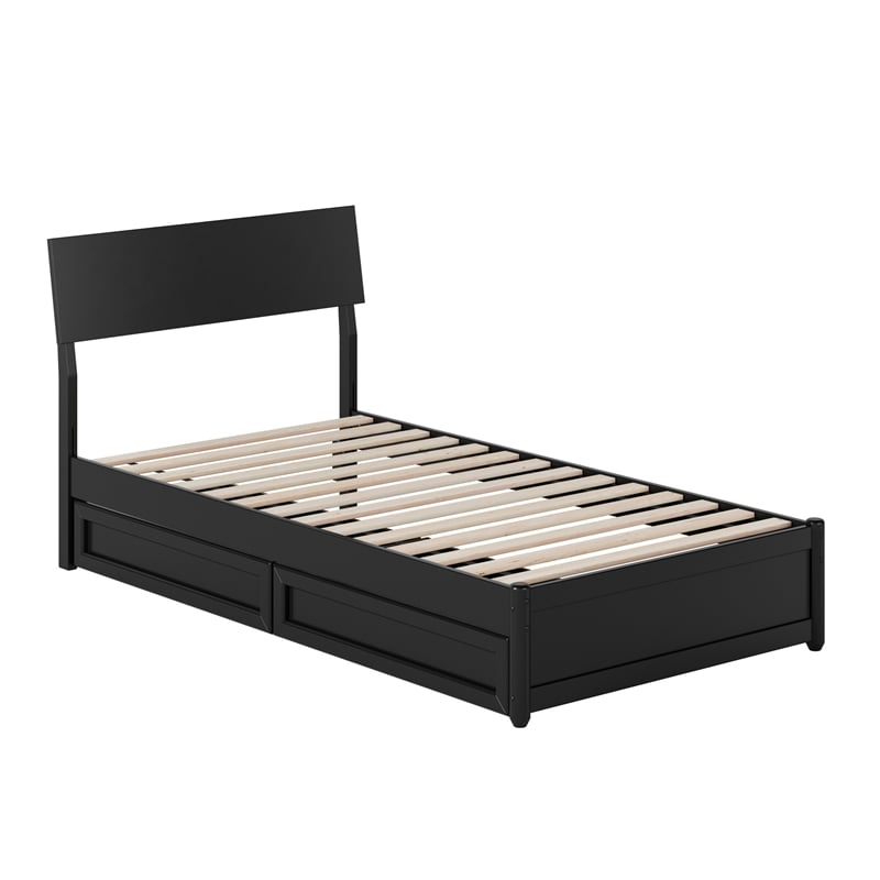 Norla Twin Wood Platform Bed with Footboard and Drawers in Black