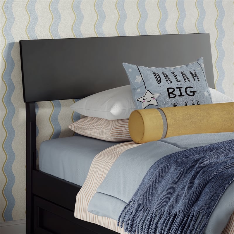 Norla Twin Wood Platform Bed with Footboard and Drawers in Black