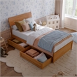 Norla Twin Wood Platform Bed with Footboard and Drawers in Light Toffee