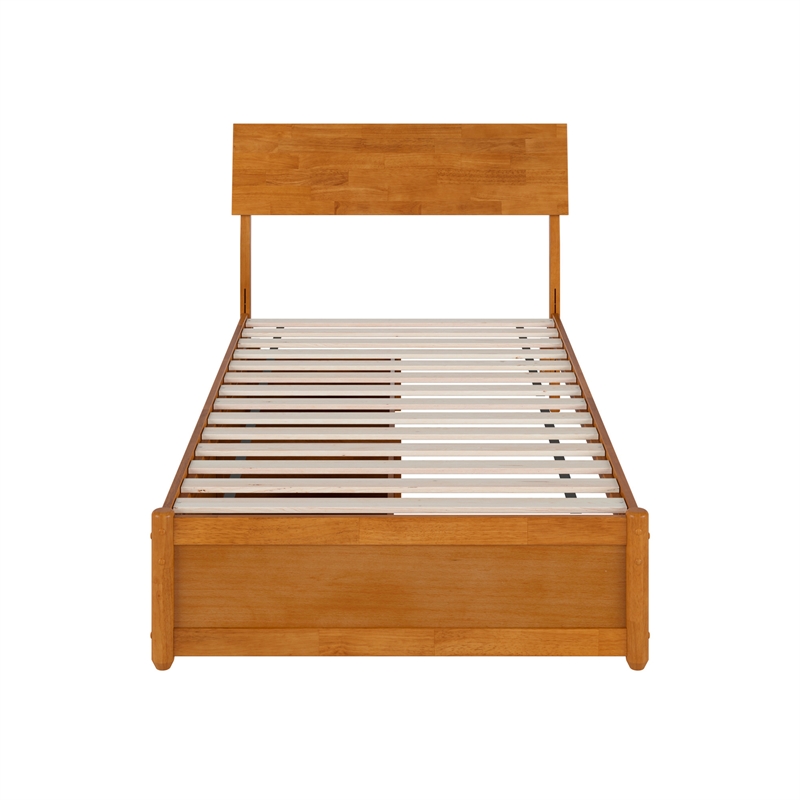 Norla Twin Wood Platform Bed with Footboard and Drawers in Light Toffee