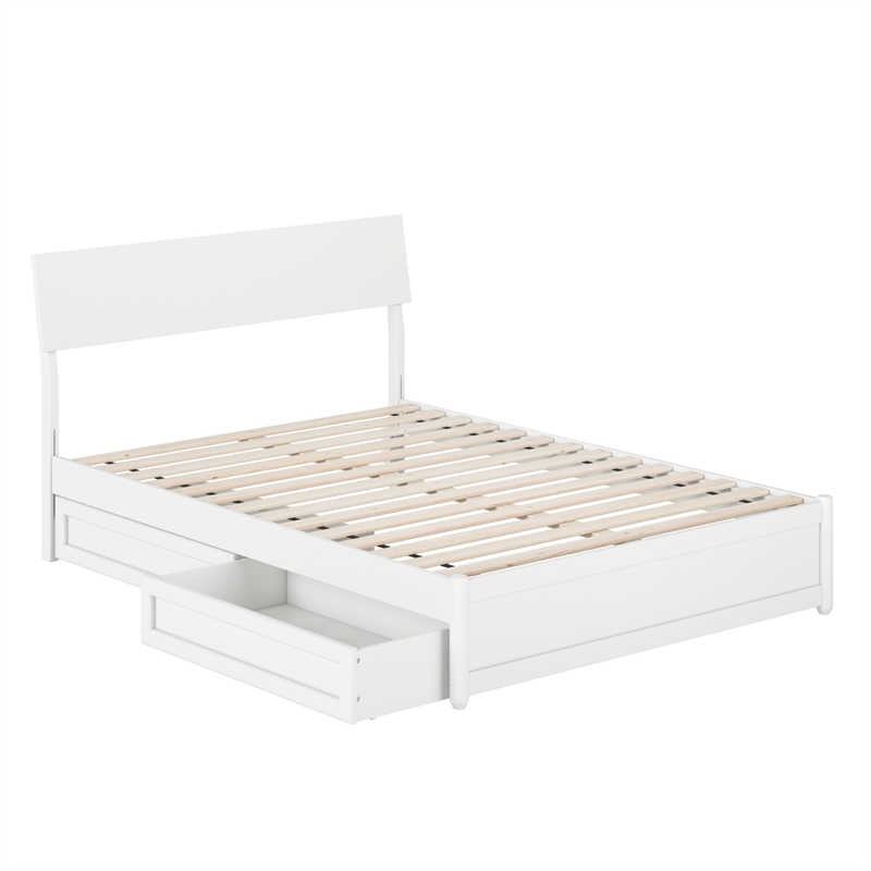 Norla Full Wood Platform Bed with Footboard and Drawers in White
