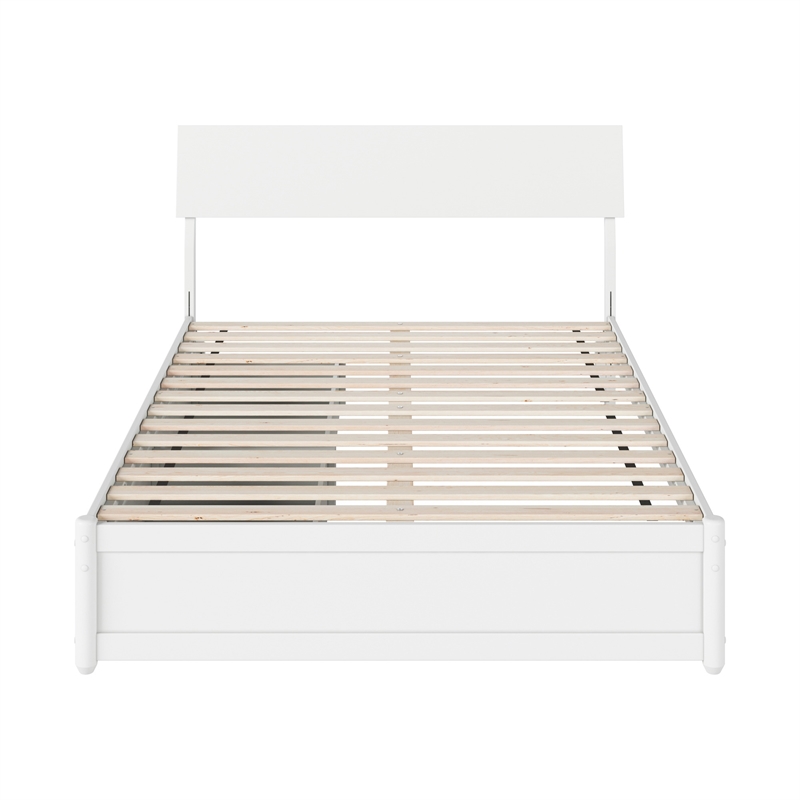 Norla Full Wood Platform Bed with Footboard and Drawers in White