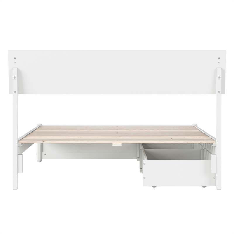 Norla Full Wood Platform Bed with Footboard and Drawers in White