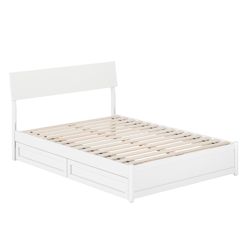 Norla Full Wood Platform Bed with Footboard and Drawers in White