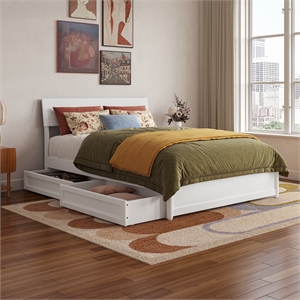 Norla Full Wood Platform Bed with Footboard and Drawers in White