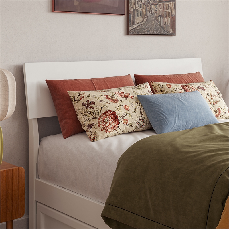 Norla Full Wood Platform Bed with Footboard and Drawers in White