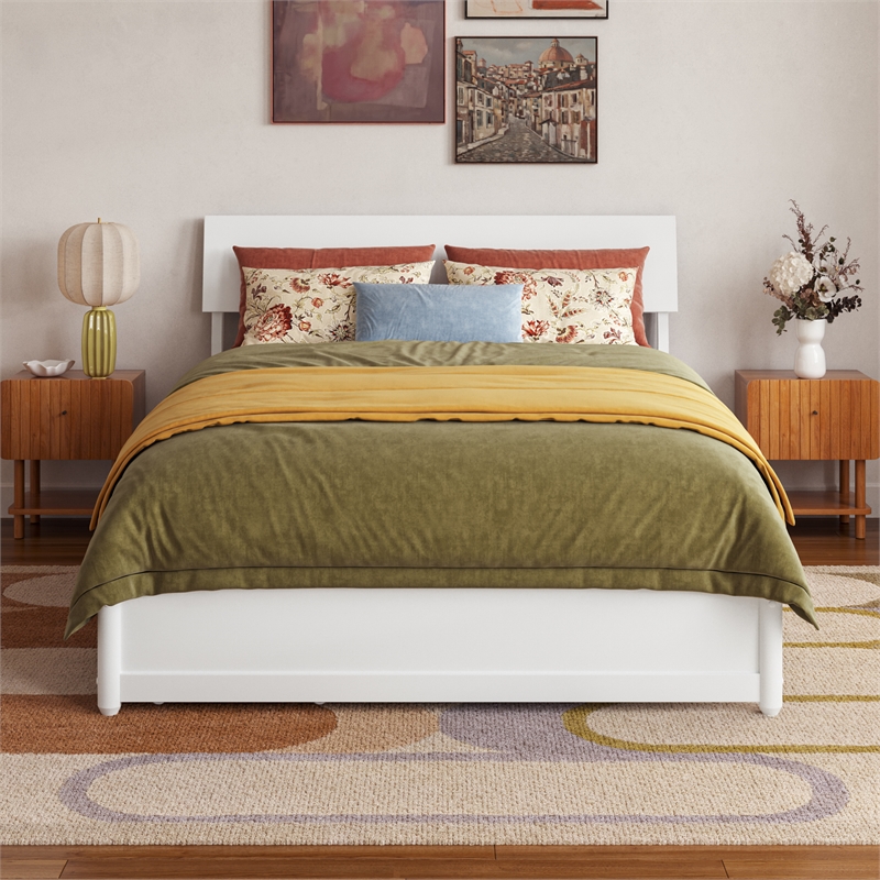 Norla Full Wood Platform Bed with Footboard and Drawers in White