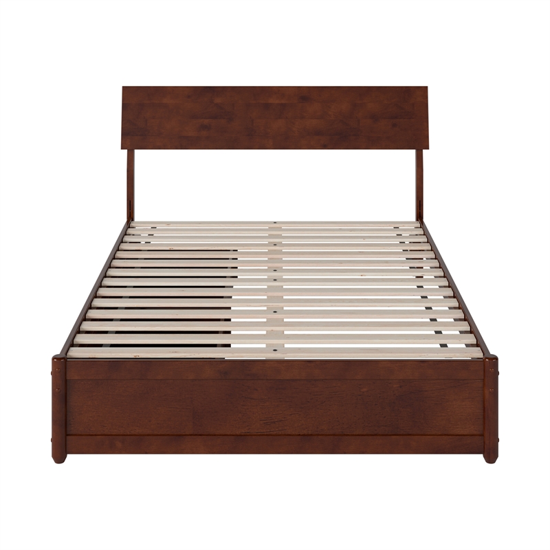 Norla Full Wood Platform Bed with Footboard and Drawers in Walnut
