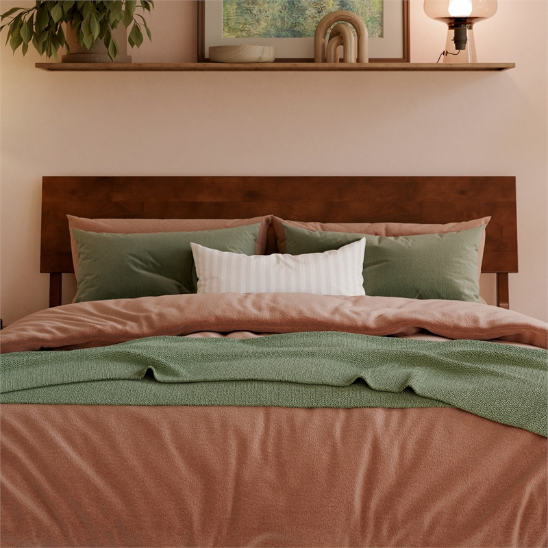 Norla Full Wood Platform Bed with Footboard and Drawers in Walnut