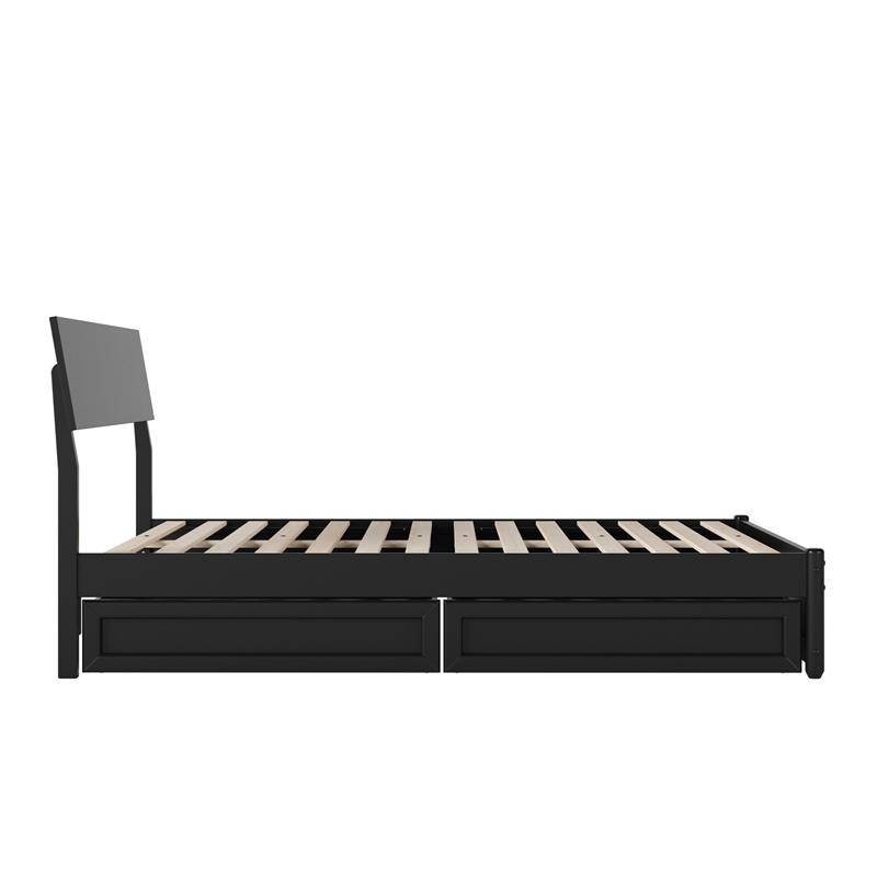 Norla Full Wood Platform Bed with Footboard and Drawers in Black