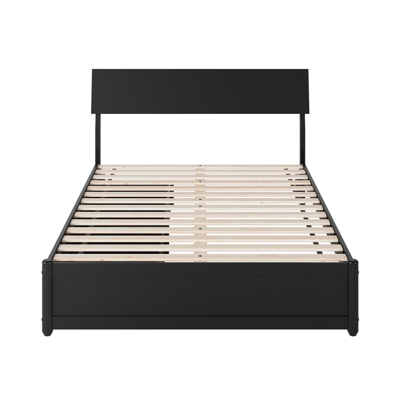 Norla Full Wood Platform Bed with Footboard and Drawers in Black