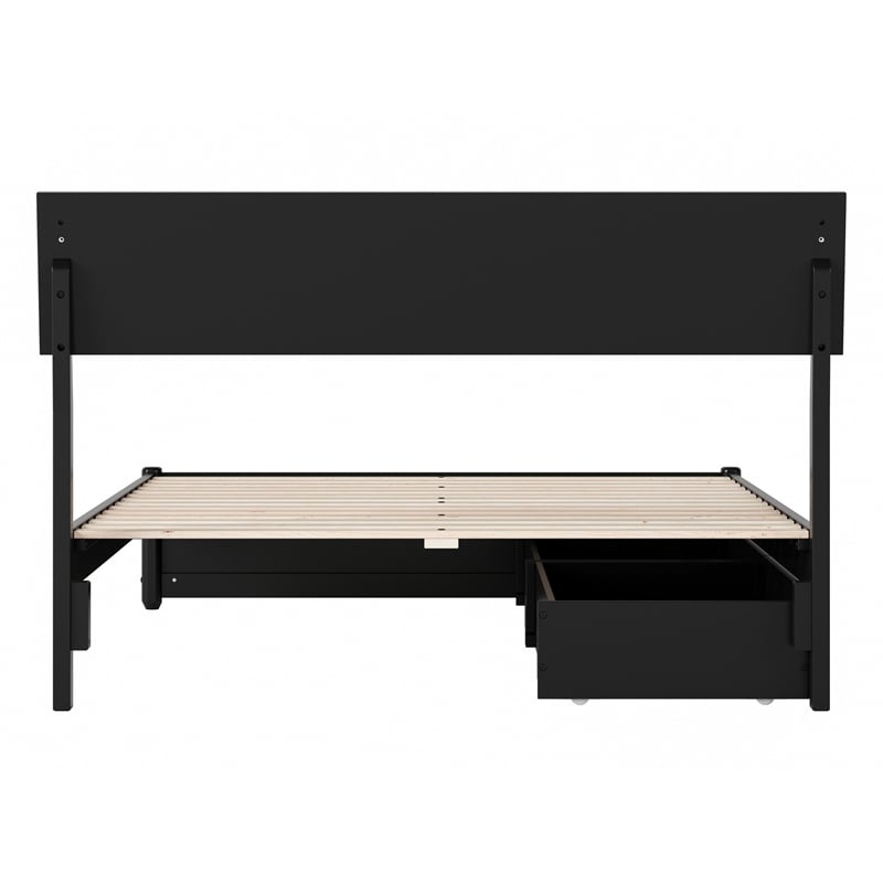 Norla Full Wood Platform Bed with Footboard and Drawers in Black