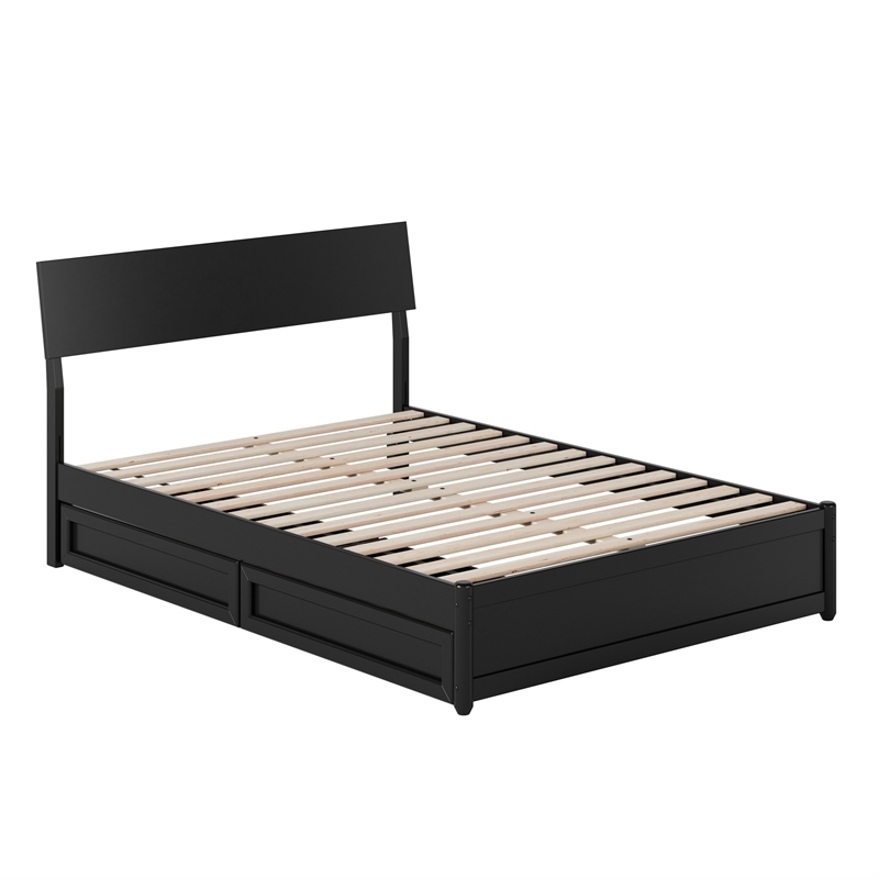 Norla Full Wood Platform Bed with Footboard and Drawers in Black