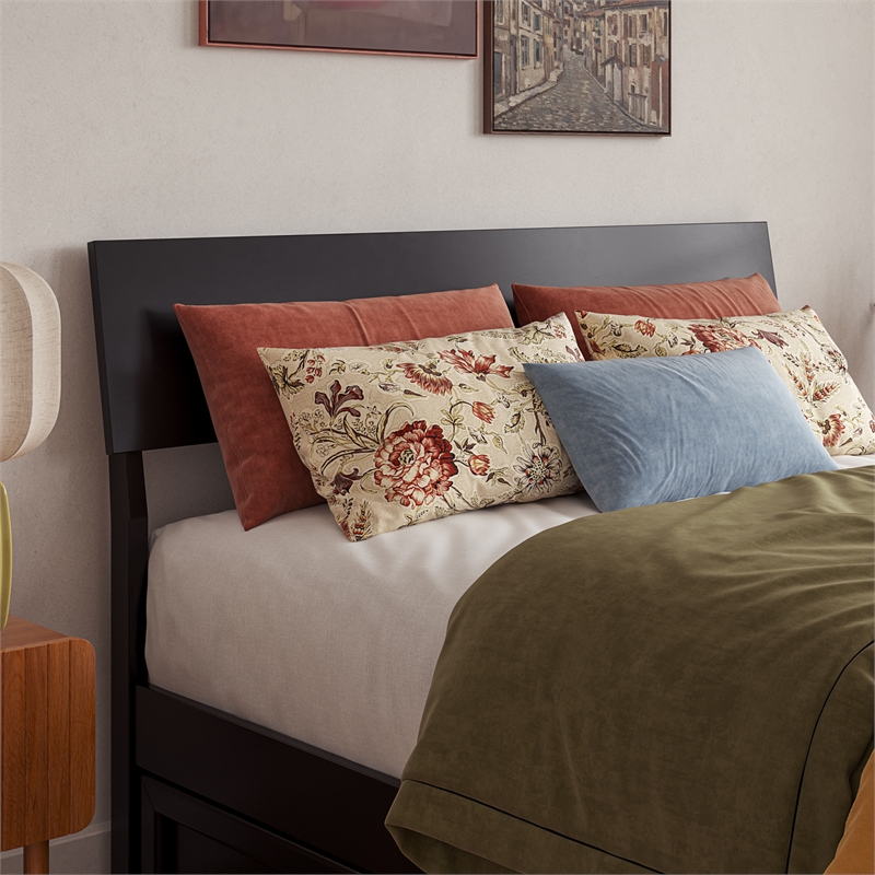 Norla Full Wood Platform Bed with Footboard and Drawers in Black