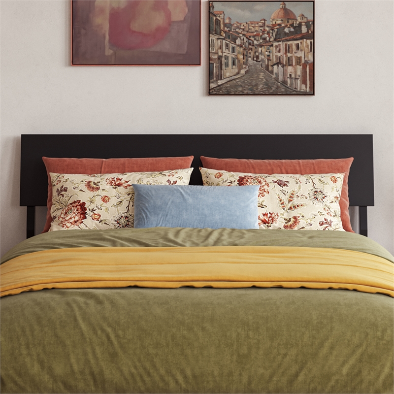 Norla Full Wood Platform Bed with Footboard and Drawers in Black