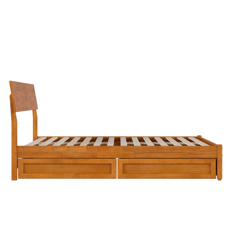 Norla Full Wood Platform Bed with Footboard and Drawers in Light Toffee