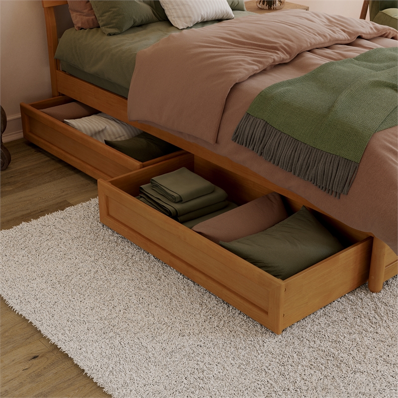 Norla Full Wood Platform Bed with Footboard and Drawers in Light Toffee