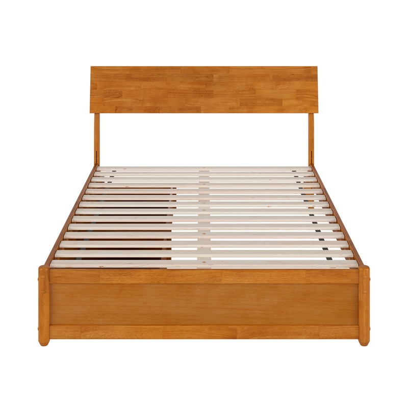 Norla Full Wood Platform Bed with Footboard and Drawers in Light Toffee