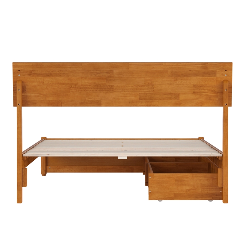 Norla Full Wood Platform Bed with Footboard and Drawers in Light Toffee