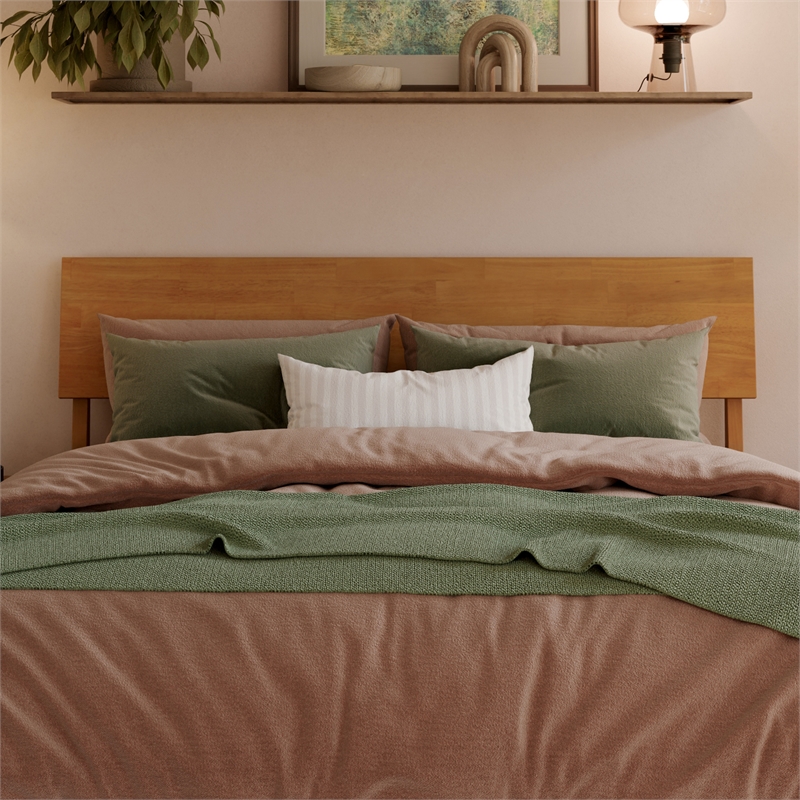 Norla Full Wood Platform Bed with Footboard and Drawers in Light Toffee