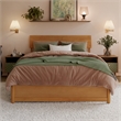 Norla Full Wood Platform Bed with Footboard and Drawers in Light Toffee