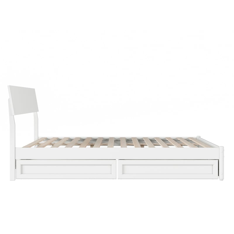 Norla Queen Wood Platform Bed with Footboard and Drawers in White