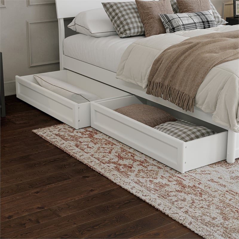 Norla Queen Wood Platform Bed with Footboard and Drawers in White