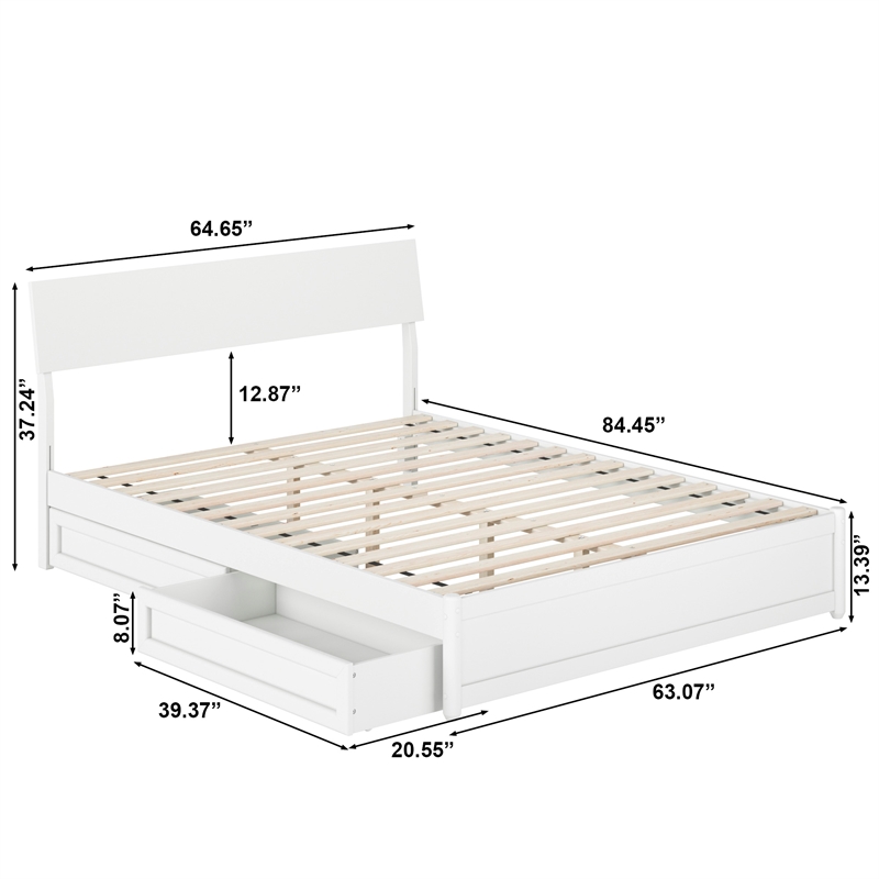 Norla Queen Wood Platform Bed with Footboard and Drawers in White