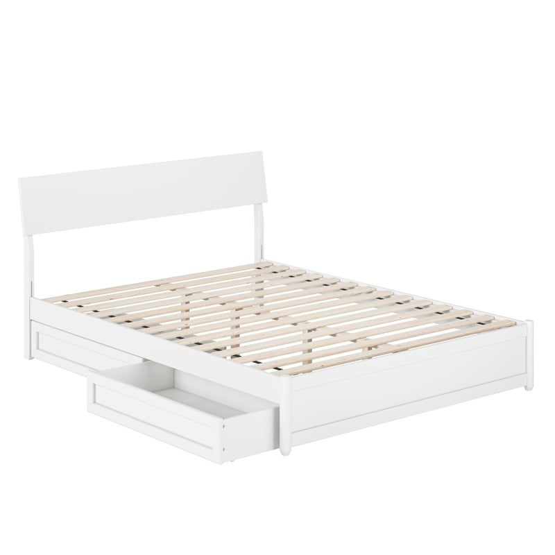 Norla Queen Wood Platform Bed with Footboard and Drawers in White