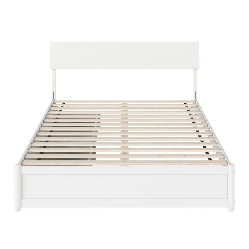 Norla Queen Wood Platform Bed with Footboard and Drawers in White