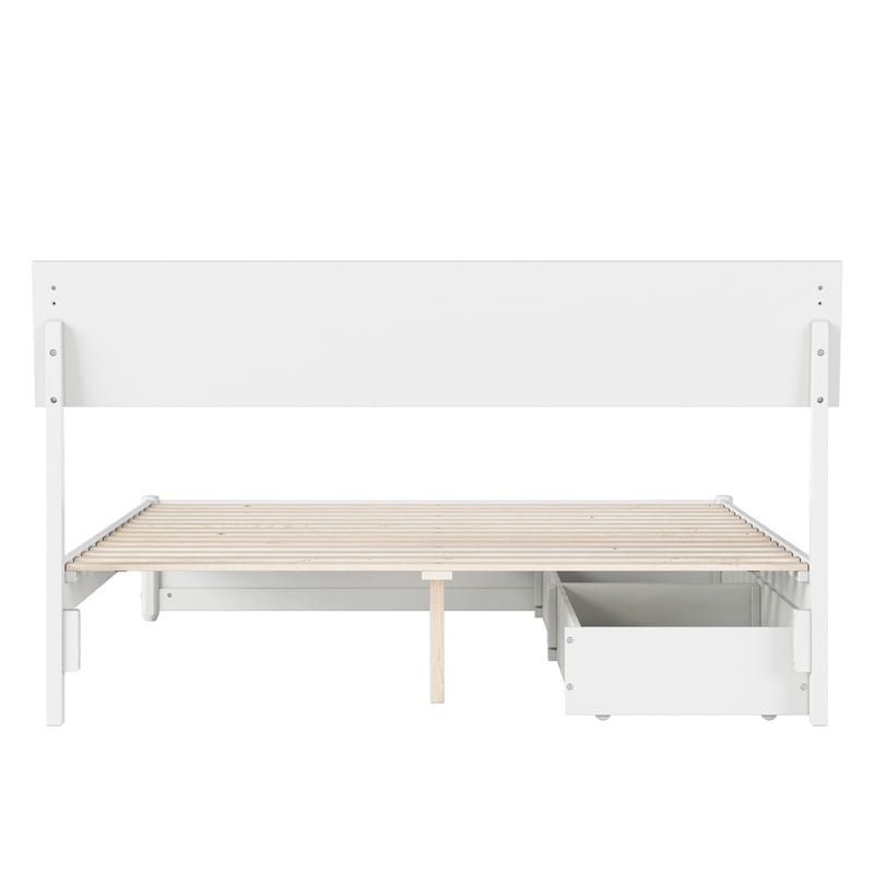 Norla Queen Wood Platform Bed with Footboard and Drawers in White
