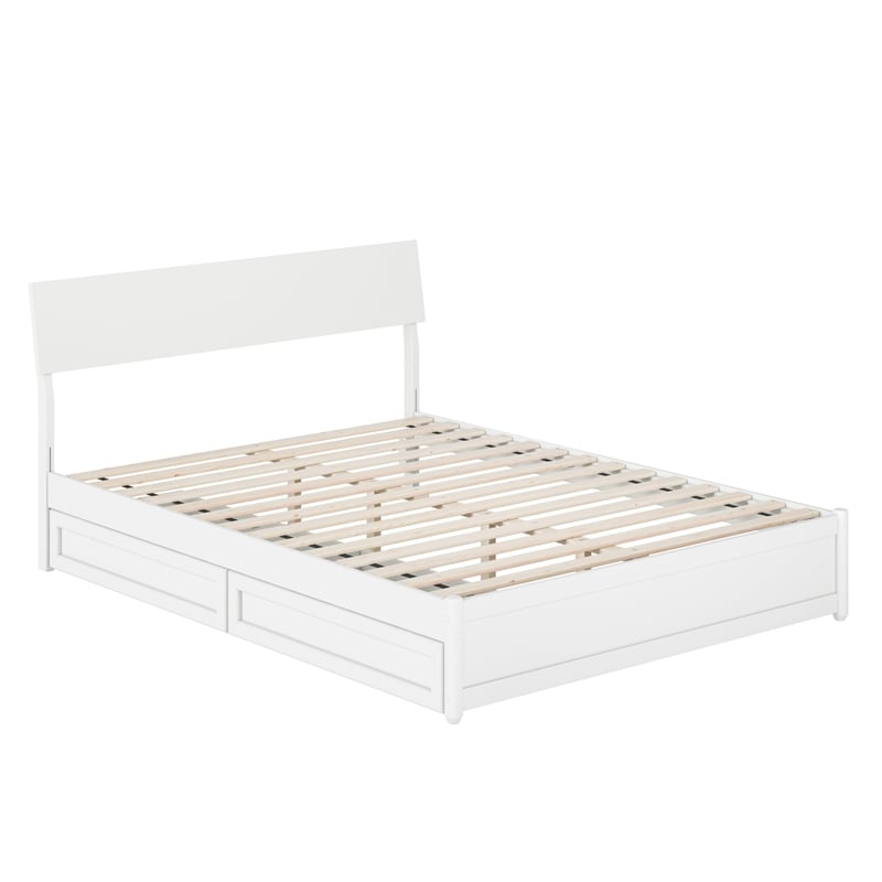 Norla Queen Wood Platform Bed with Footboard and Drawers in White