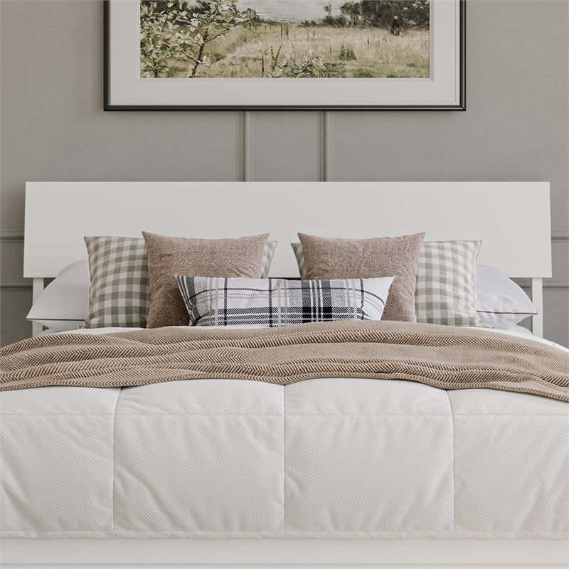 Norla Queen Wood Platform Bed with Footboard and Drawers in White