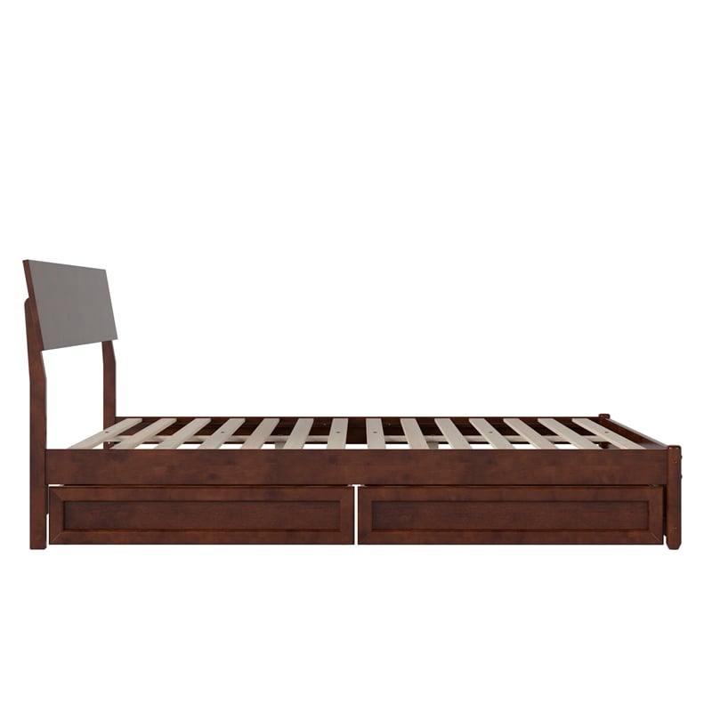 Norla Queen Wood Platform Bed with Footboard and Drawers in Walnut