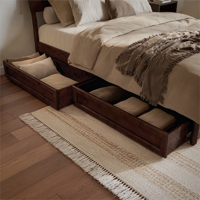 Norla Queen Wood Platform Bed with Footboard and Drawers in Walnut
